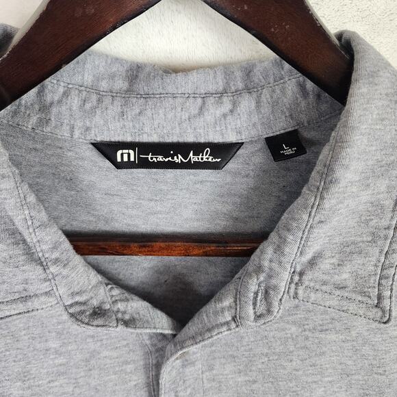 Travis Mathew Knit Polo Men L Grey to Black Ombre CCV Logo on Sleeve Pima Cotton - Picture 5 of 7